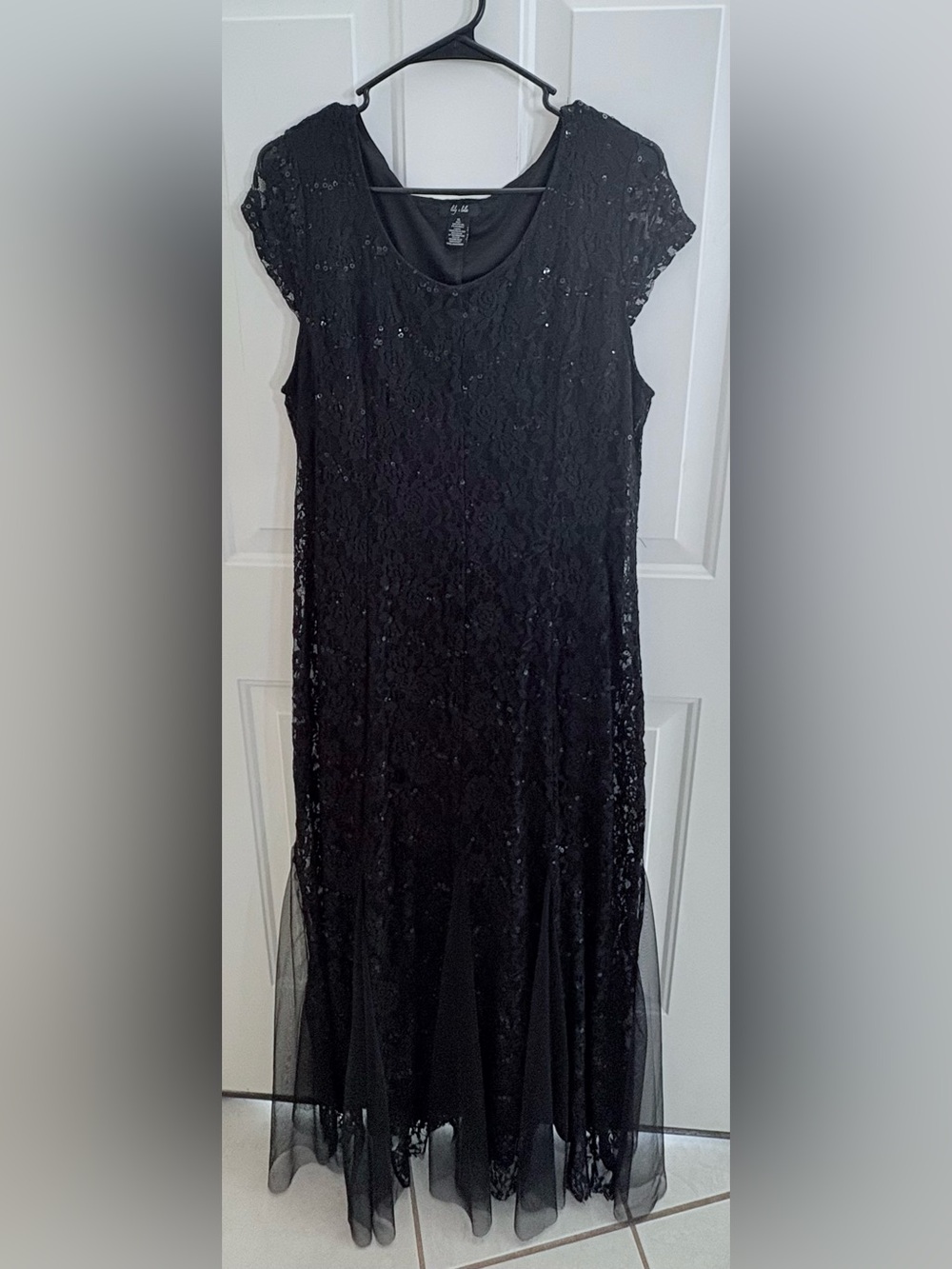 Lily & Lola Black Sequin Lace Evening Gown Maxi Dress XL